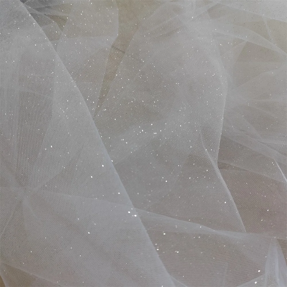 3Meters/Pack Off White Silvery Glitters Tulle Net Mesh Fabric Bride Veil Wedding Gown Lace Stiff