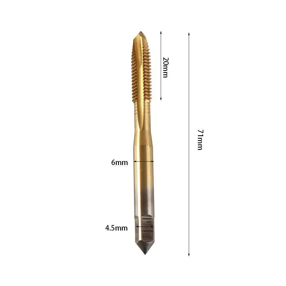 Grifo de rosca con revestimiento de titanio, punta en espiral, flauta recta, máquina métrica HSS, 5 piezas