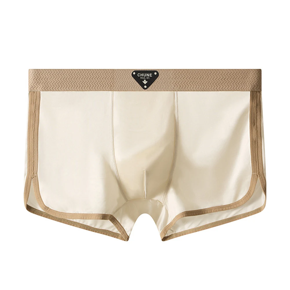 Daily Soft Satin-like Boxer Briefs Men Ice Silk Underwear Boxers Shorts Middle Waist Casual Sports Man Panties