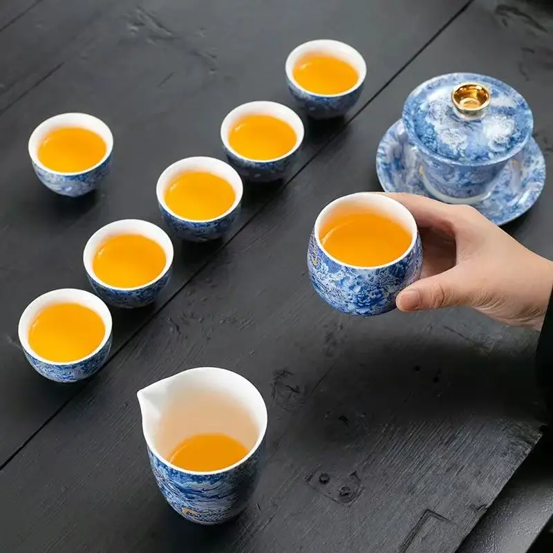 

2025 Cloisonn é Silver Dragon Hovering Bowl Set Kung Fu Tea Set Ceramic Tea Making Sancai Bowl Teacup