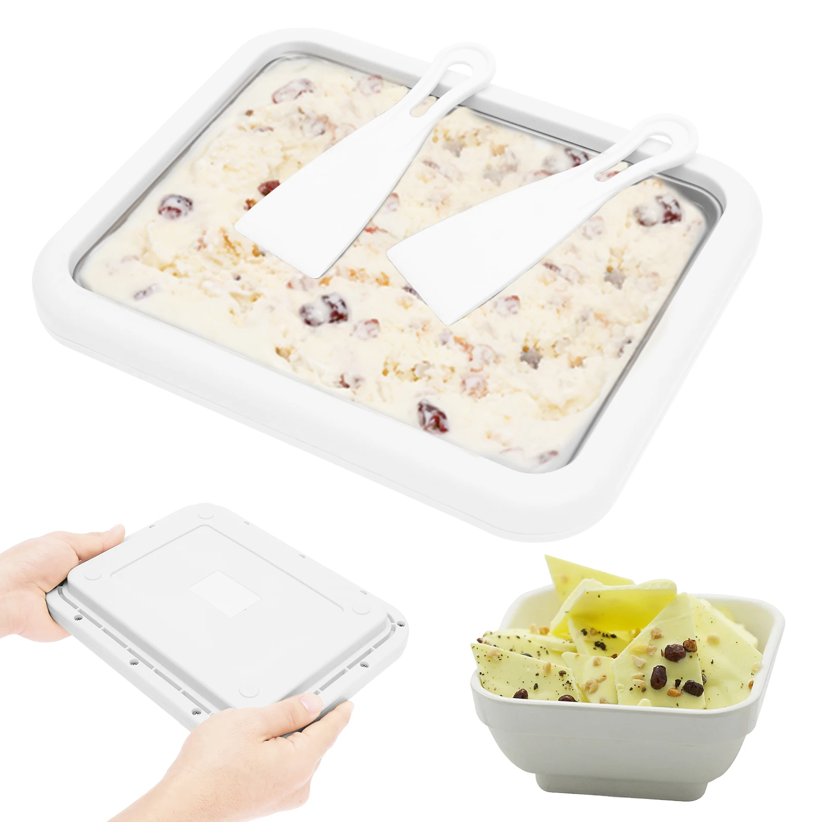 Eismaschinen-Platte Multifunktional mit 2 Schabern, Eismaschinen-Platte für DIY Kalte Süße Gerichte, Gerollte Eismaschine