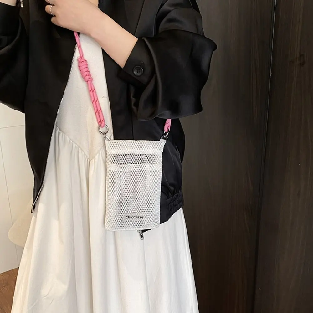 

Sweet Korean Style Nylon Mesh Bag Crossbody Bag Purse Nylon Shoulder Bag Solid Color Wallet Bags Mobile Phone Bag Women