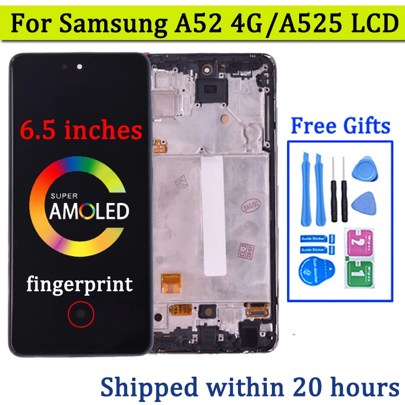 6.5'' SUPER AMOLED Display For Samsung A52 4G A525 A525M A525F/DS LCD Touch Screen Digitizer With Frame Repair Parts