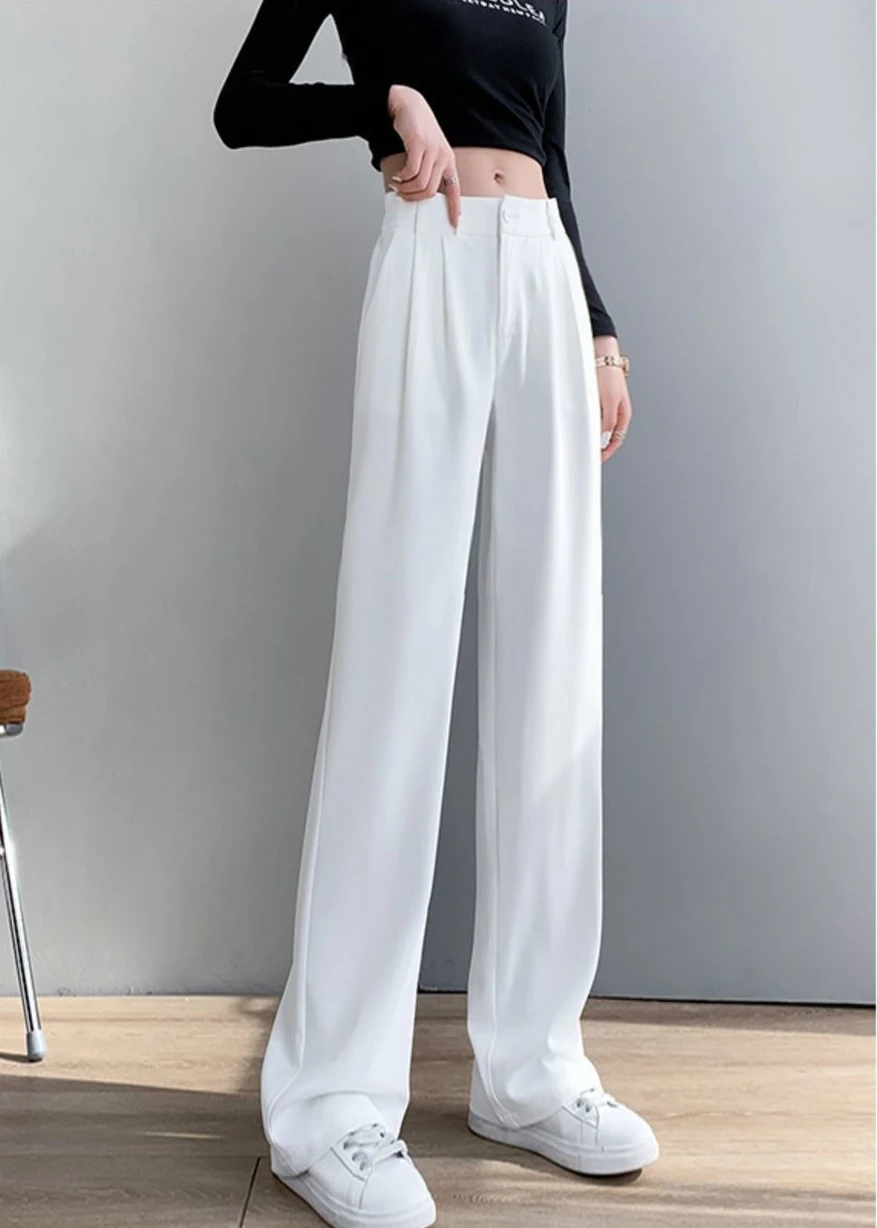 

Clothing Baggy Womens Pants Loose Trousers Woman Tailoring Work Wide Leg Office High Waist White Outfits New In Y2k Streetwear G