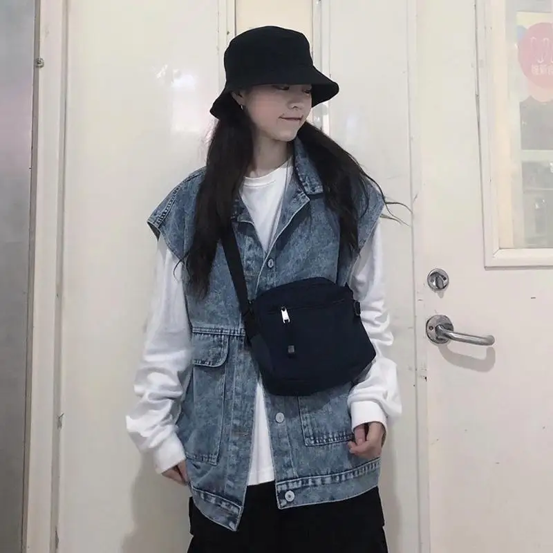 

Жилеты женские Harajuku BF унисекс, верхняя одежда для подростков, базовая осенняя универсальная винтажная одежда без рукавов, пальто в уличном стиле