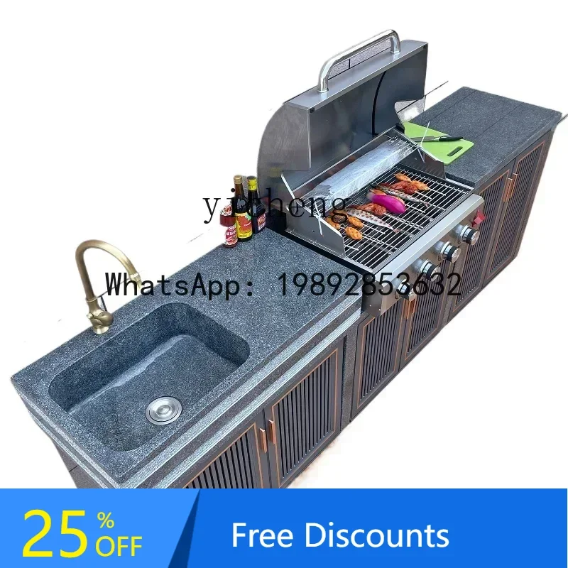 

marble barbecue washstand courtyard outdoor stone integrated vegetable pool villa garden kitchen operation workbench