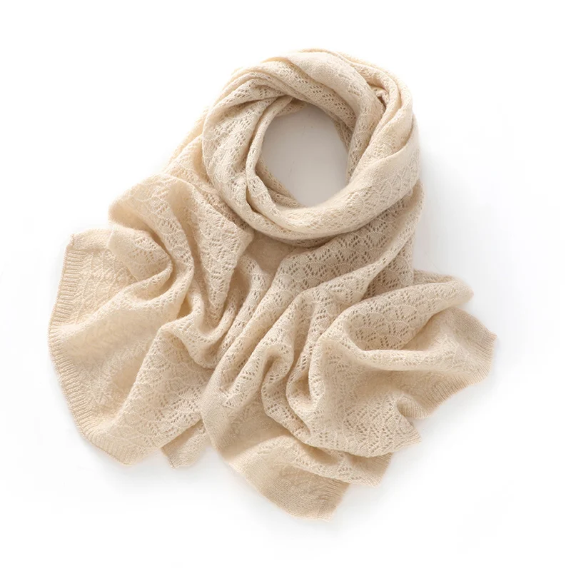 New Arrival Winter 100% Pure Cashmere Knit Scarves Women Hollow Out Shawl Female High Quality Scarf Fashion Solid Soft Poncho