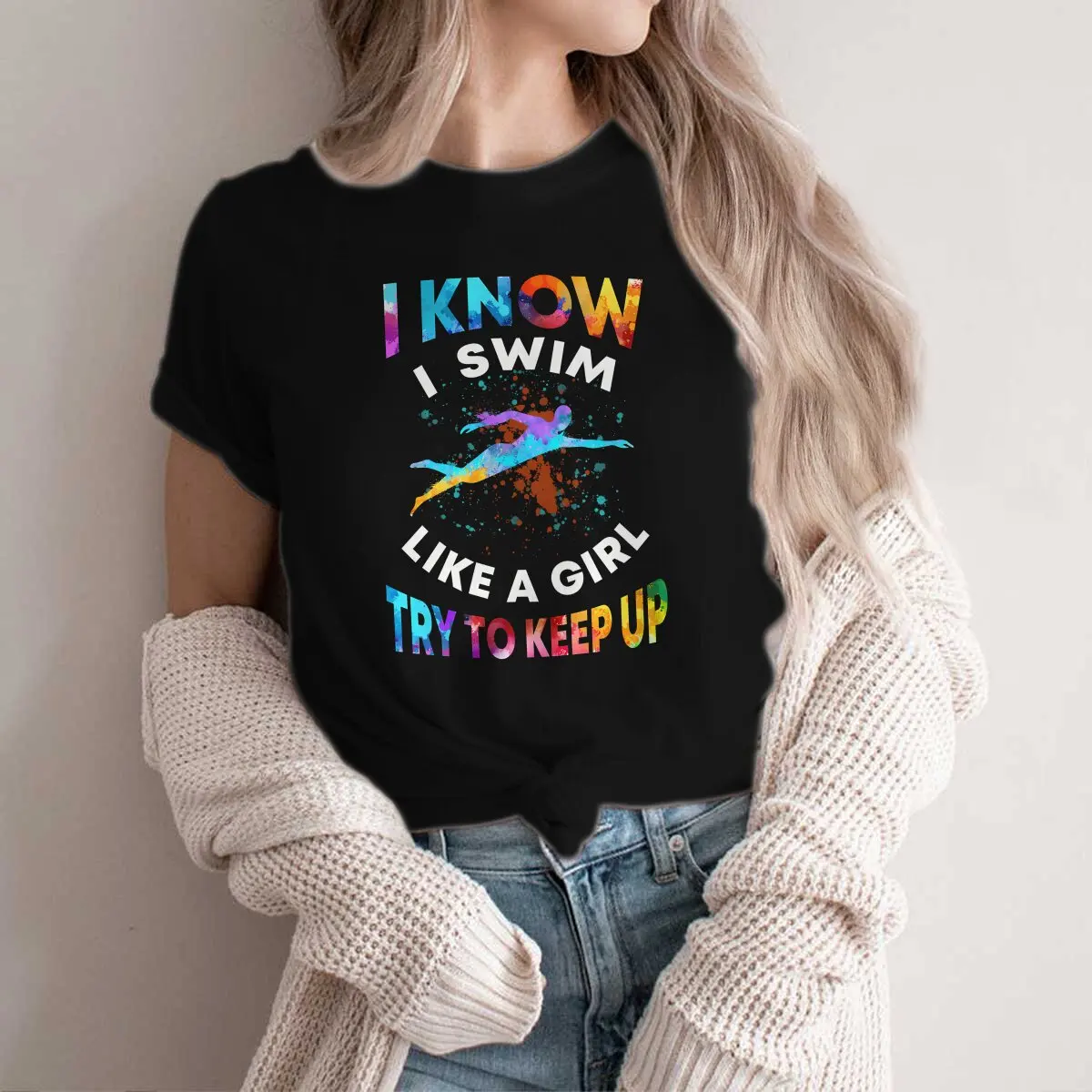 

Swim Swimming Sports Polyester TShirt for Women Swimming I Swim Like A Girl Humor Casual Sweatshirts T Shirt