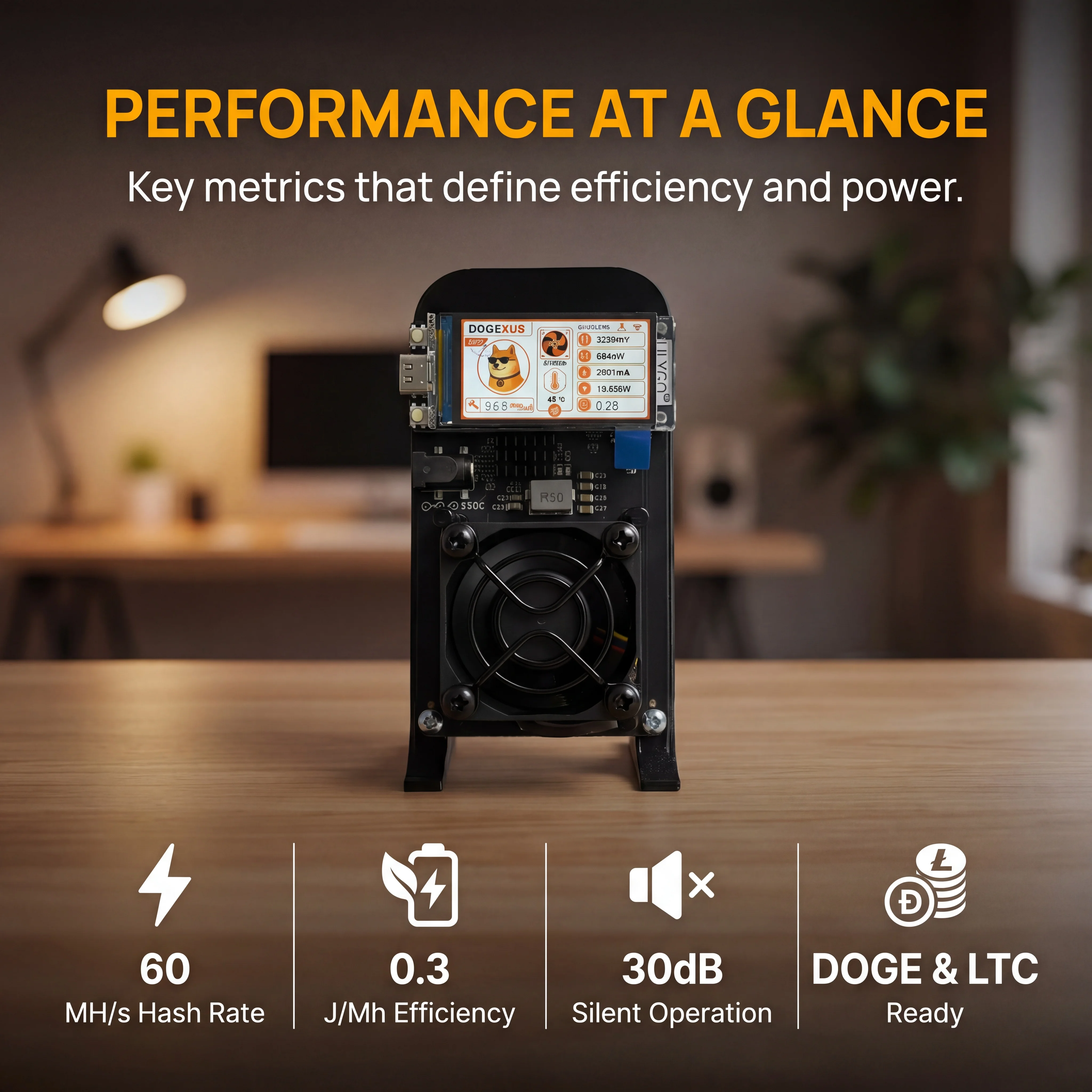 DOGEXUS DX01 60MH/s Scrypt Dogecoin Miner, 5nm Chip 30dB Ultra Silent LTC Miner with 1.9