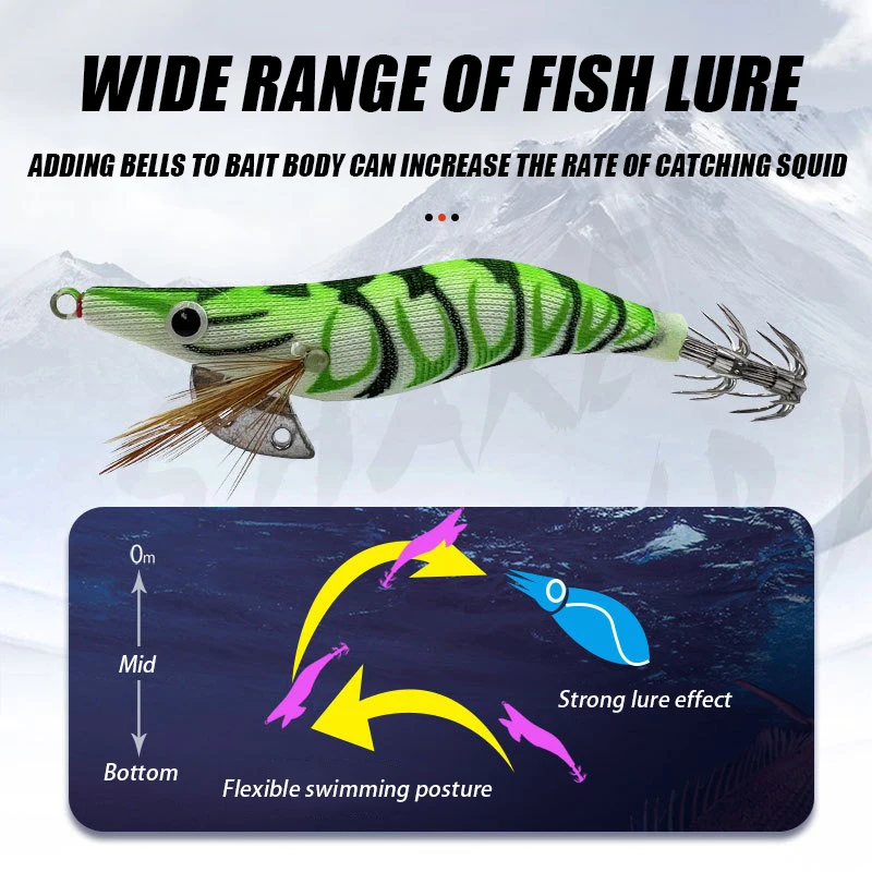 1 قطعة متوهجة خطاف صيد على شكل سمكة الطعم خطافات الحبار الرصاص رئيس الأوزان الأفقي خشبية الروبيان المتذبذب ل الأخطبوط الحبار صيد السمك #4