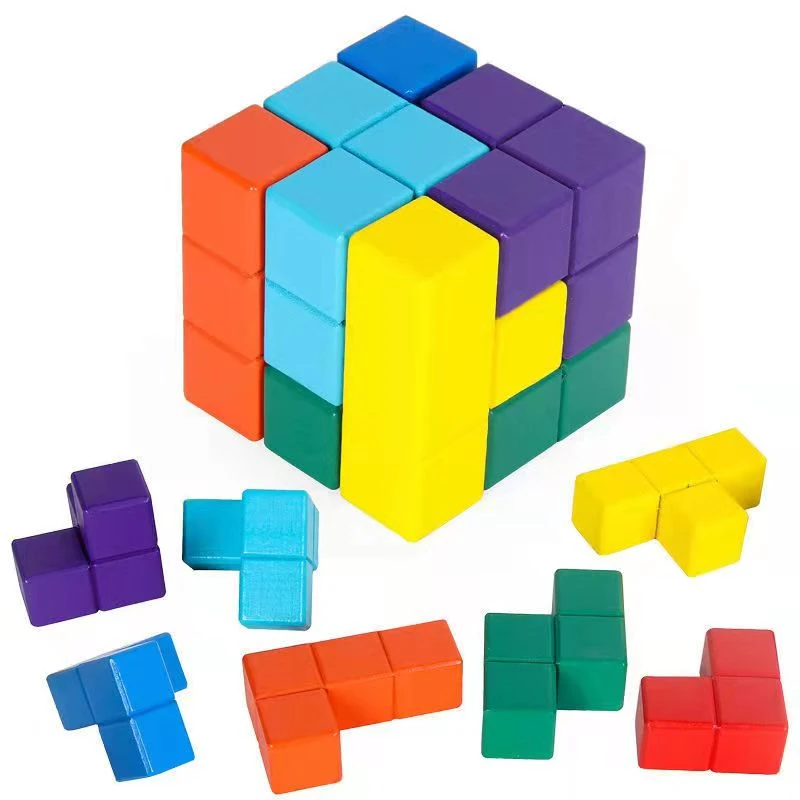 Wooden Cube Brain Teaser IQ Logic Math Puzzle - Educational Early Training Toy Magic Soma Building Blocks for Thinking Skills