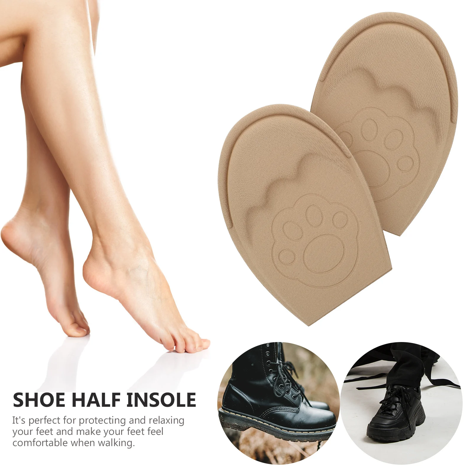 2Pairs Anti-Slip Forefoot Insert Metatarsal Cushion High Heel Pad Pain Relief Foot Cushion High Heel Insole Shoe Half Insole