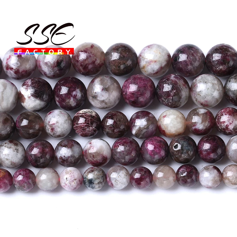 Genuine Natural Plum Flower Tourmaline Stone Beads For Jewelry Making Round Loose Beads A+ DIY Bracelet Accessories 6 8 10mm 15\