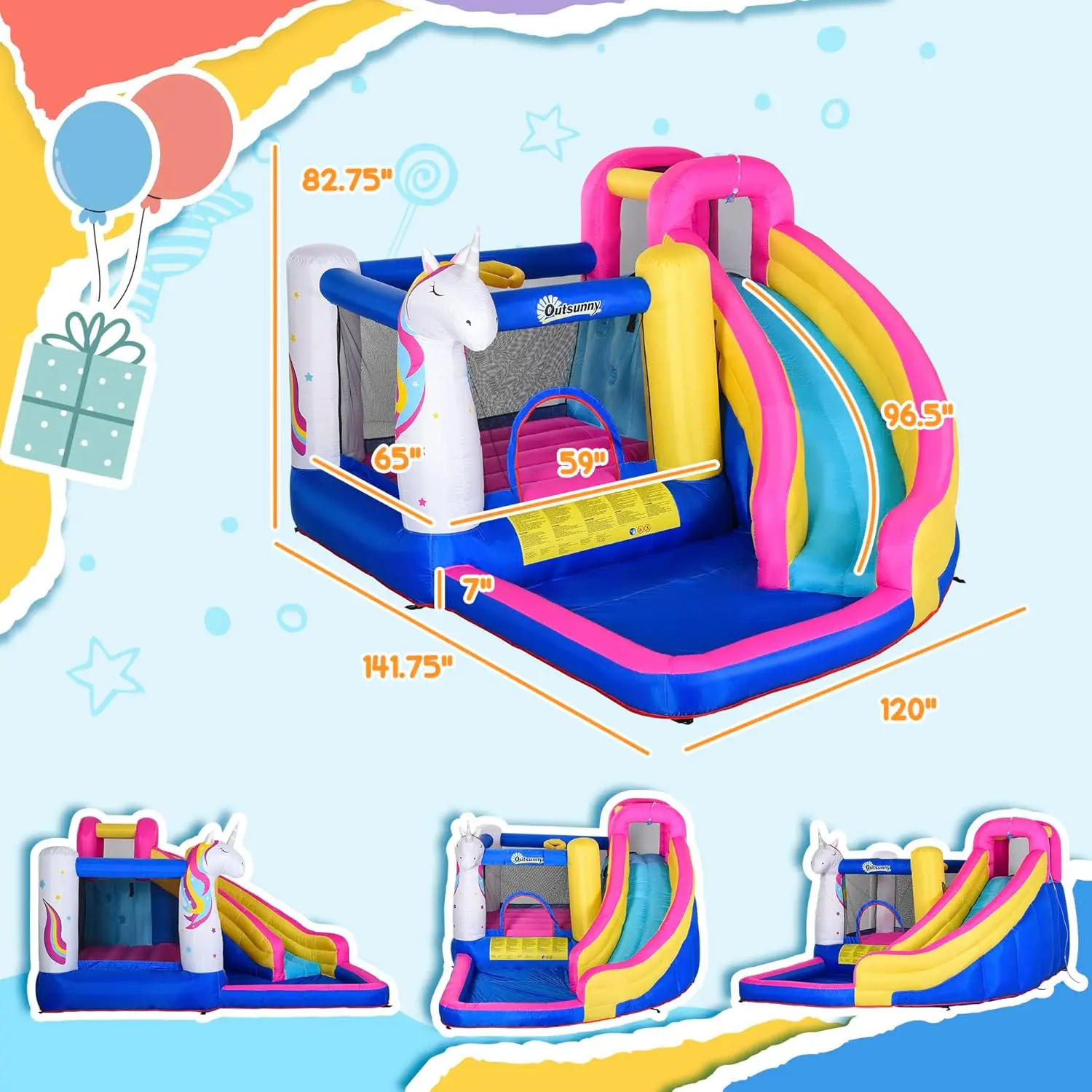 Nadmuchiwana zjeżdżalnia wodna Bounce House z trampoliną, ścianką wspinaczkową, armatką wodną, obręcz do koszykówki, brodzikiem, 450W dmuchawa, Uni