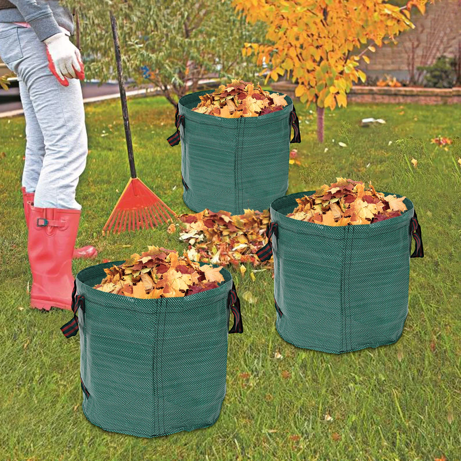 3PCS Garden Waste Bags Reusable Leave Collection Bags 16/27/32 Gallons 60/100/120L For Yard Garden Lawn to Loading Leaf Trash