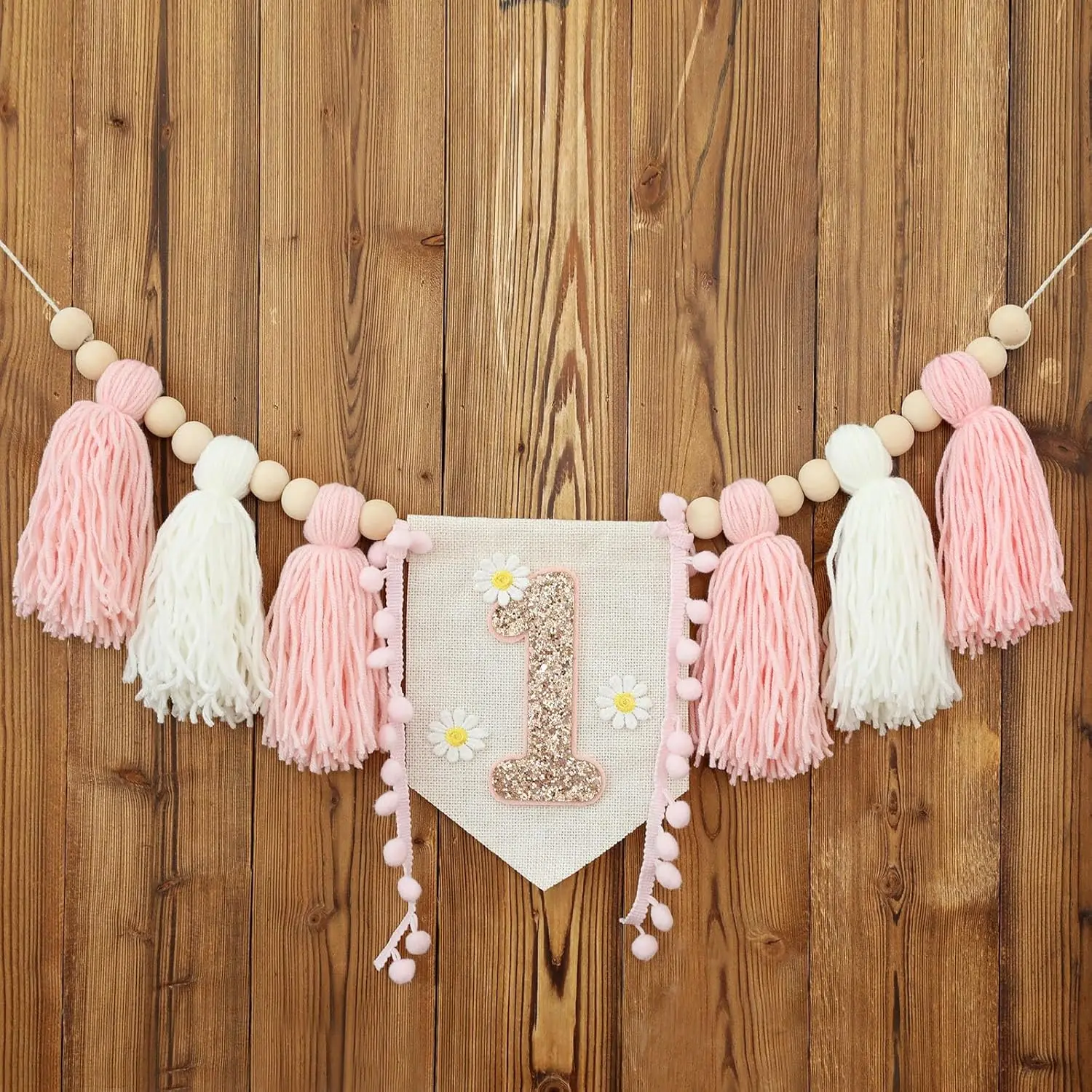 Boho 1. Geburtstag Hochstuhl Banner Rosa Party Dekoration für Mädchen Baby Dusche Wandbehänge dekorativ für Kinder Schlafzimmer – Detail 4