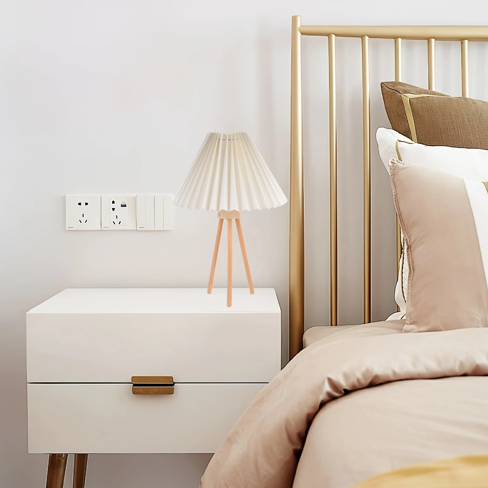 

Retro Pleated Remote Night Lamp Warm Light Dimmable Bedroom Decor Table Lamp Plastic Material Nordic Style Scene