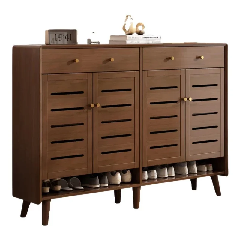 Solid wood shoe cabinet, small-sized household entrance cabinet, large-capacity multi-layer storage locker at the entrance