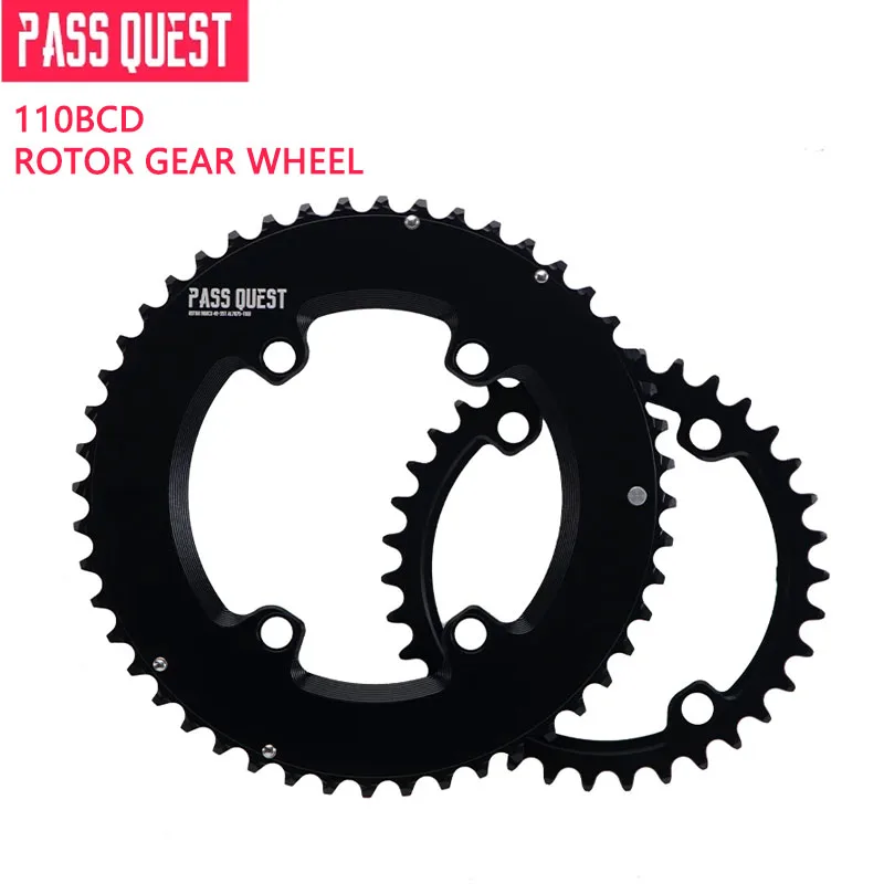 

PASS QUEST -2X BCD110 Sprocket AERO crank shaft set black Round chainwheel support 9-11 speed Road bike Gravel bike