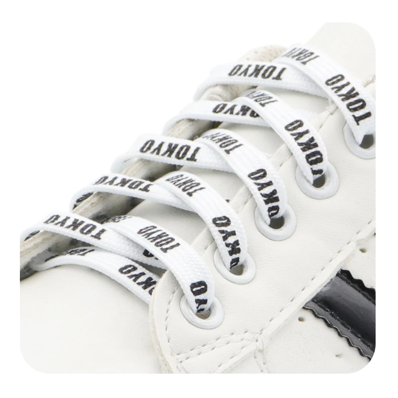 Coolstring 7MM Silk Screen Lace Letter Printing “TOKYO” Fashion Shoelace Women Sneaker White Black Lacet High Quality Cordones