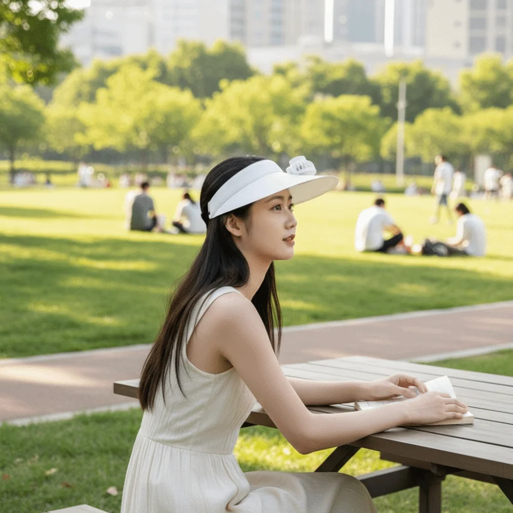 

Three Temp Settings Cooling Fan Hat Breathable Design Adjustable Empty Top Cap Built-in Fan Lightweight Sun Hats Sports Events