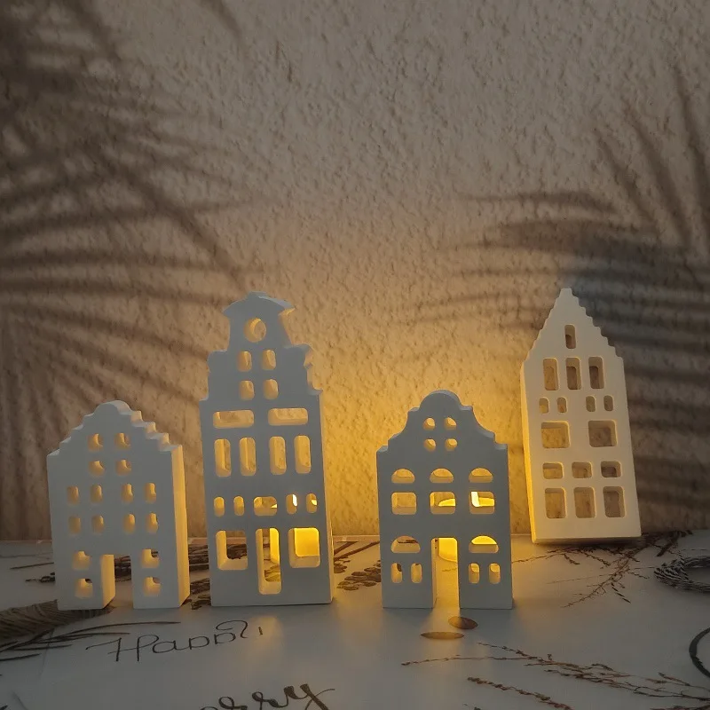 House Ornament Set Of 4 Decorative Plaster Candle Silicon Mold Christmas Home Decoration DIY Moulds Home Decoraction