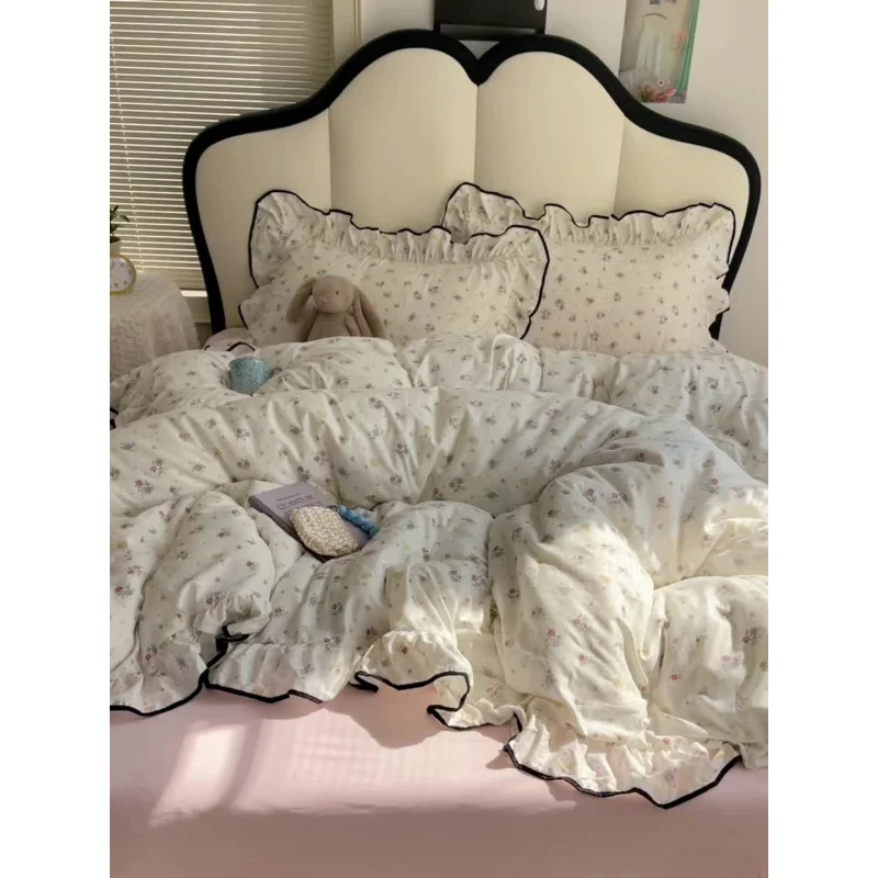 

Комплект пододеяльников Double Aesthetic Designer с оборками, 4 предмета, 220x230 см, 100% хлопок, корейский мультяшный дизайн, для молодежи, наполнитель не входит в комплект
