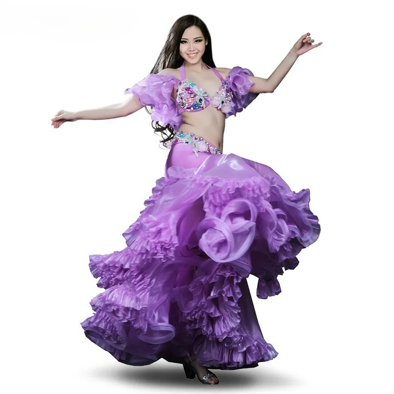 

Customized Belly Dance Suit Performance Costume Set Women's Egyptian Oriental Dance Clothing Belly Dancing Bra Belt Skirt 3Pcs