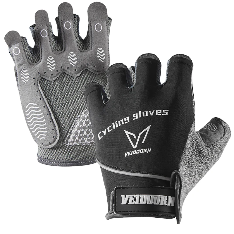 Veidoorn Halb finger Fahrrad handschuhe Kieselgel Polsterung für fortschritt liche Stoß dämpfung Fitness-Fitness-Handschuhe mit reflektieren den Streifen