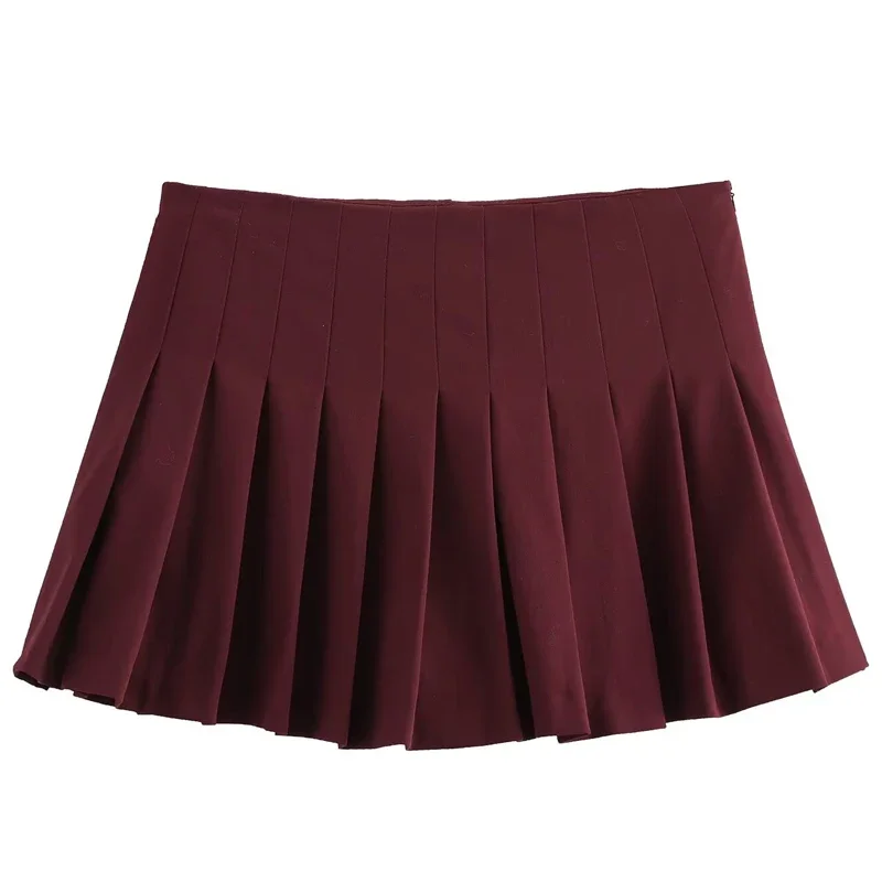 TRAF Mini Pleated Culottes Women's Skirts Shorts Summer Burgundy Black Skirt Short Women High Waist Skirt Korean Style Culottes