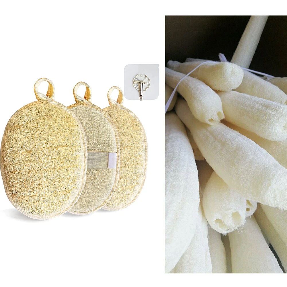 3pc Natural Loofah Body Shower Scrubber Bath Exfoliating Sponge Soft Shower Brush With Hook Towels Sponges Merchandises Scrubber