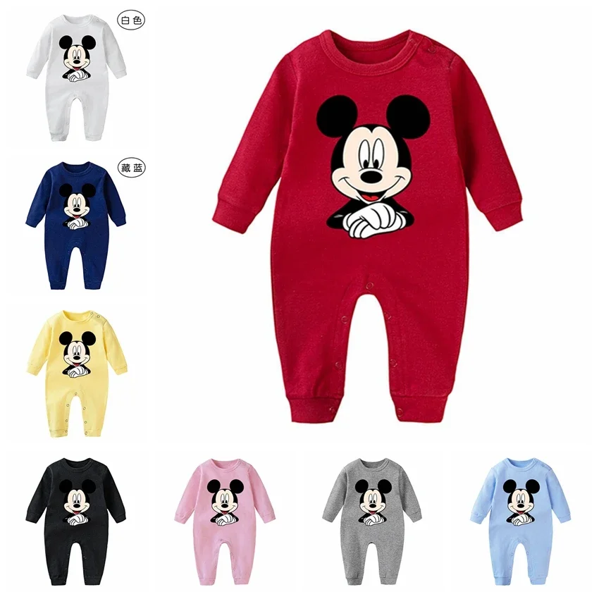 Long Sleeve Romper Baby Boy Spring Cartoon Disney Mickey Mouse Jumpsuit Toddler Infant Rompers For Girls Clothes Kids Outfits