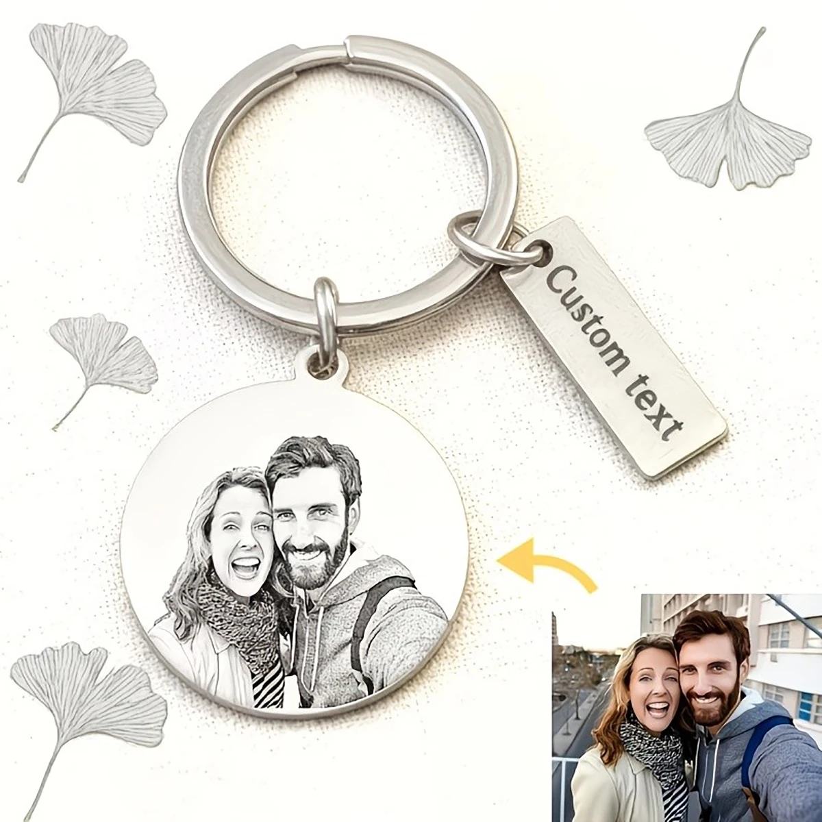 Unique Custom Stainless Steel Keychain, Personalized Photo & Engraved Text, Double-Sided Custom Key Ring