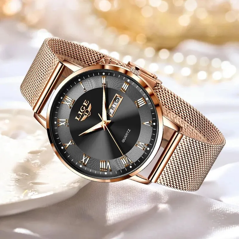 LIGE 2024 New Watch Women Luxury Watches Ladies Creative Steel Women\'s Bracelet Watches Female Waterproof Clock Relogio Feminino