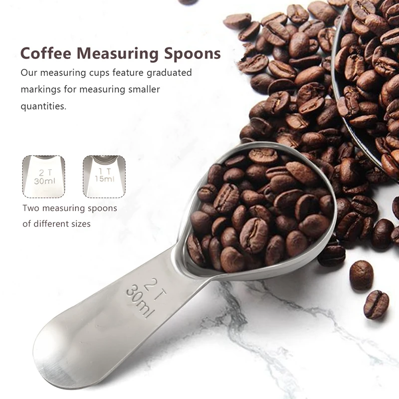 Coffee Scoops Set, 2 Piece Coffee Measuring Spoons, 1 Tbsp(15Ml) & 1 Tbsp(30Ml),2 Piece Long Coffee Bag Sealing Clips