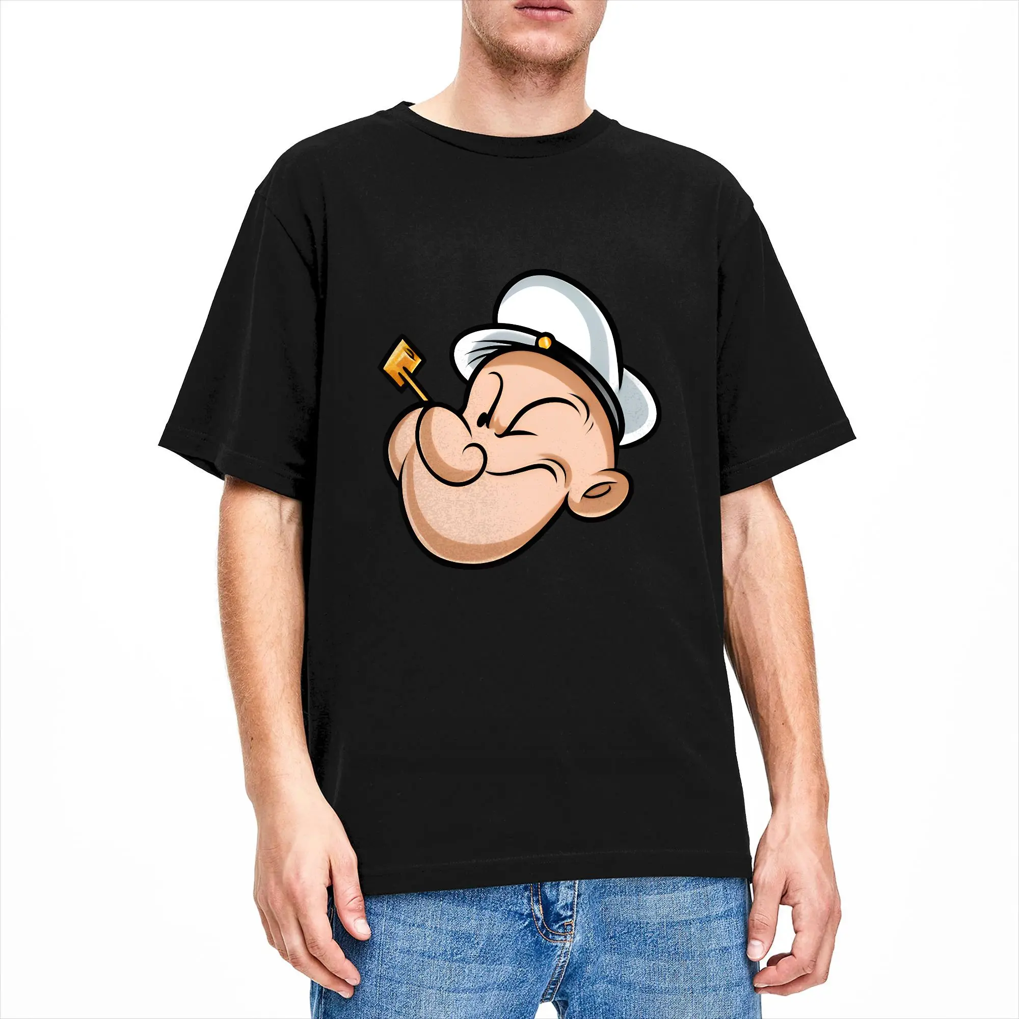 Men's Cartoon Bluto and Olive Oyl Character T Shirts  Pure Cotton Tops Humor Short Sleeve Round Collar Tees Printing T-Shirt