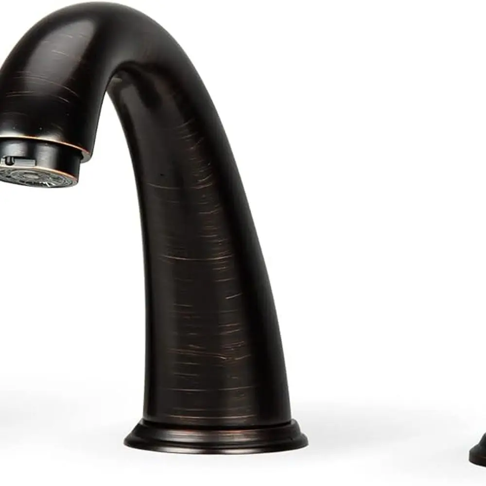 صنبور حوض الحمام ذو 3 فتحات من البرونز المطلي بالزيت على نطاق واسع مع تصريف منبثق من الفولاذ المقاوم للصدأ وخرطوم خالي من الرصاص (عبوة من قطعتين) #4