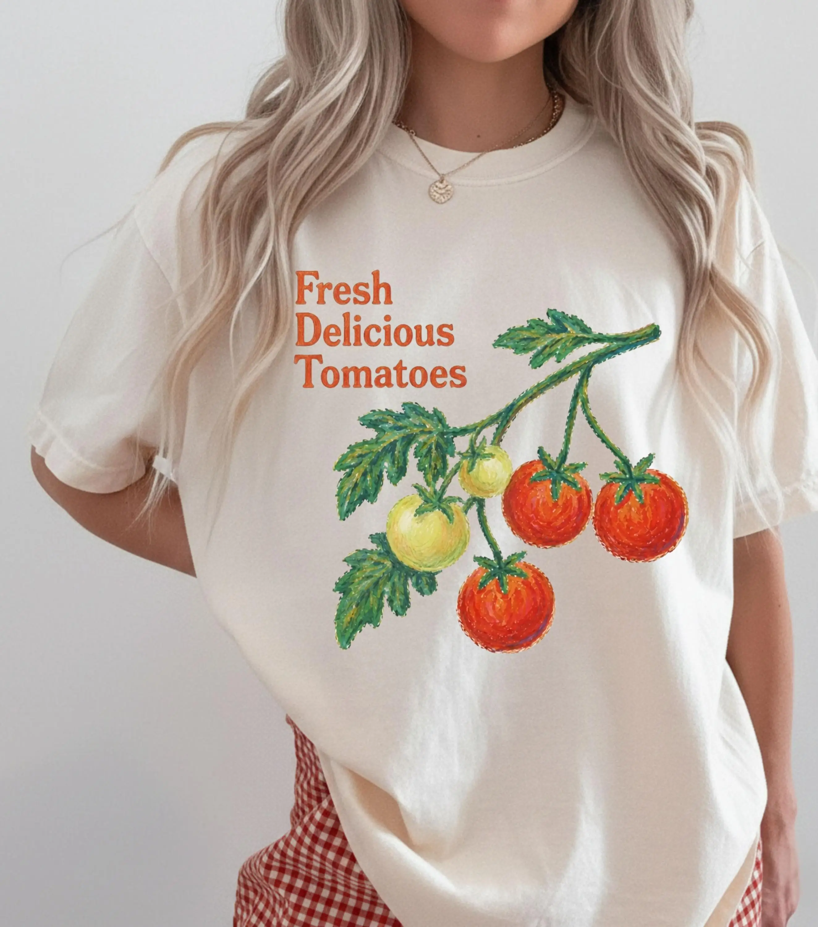 Summer Women's Fresh Delicious Tomatoes  Print T-shirt Streetwear Oversized Loose Casual Short Sleeve Suitable for All Seasons