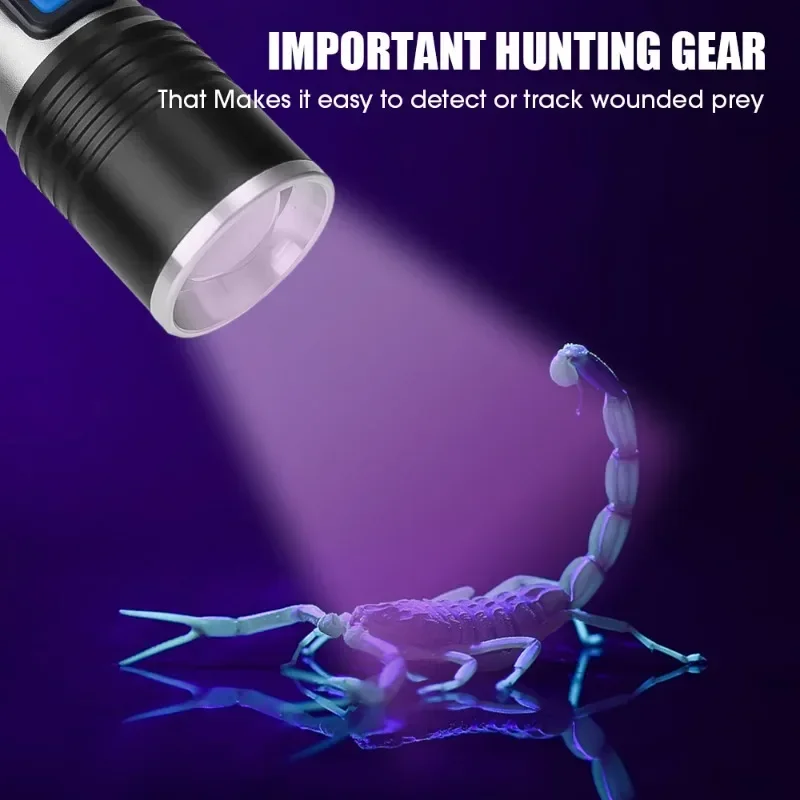 USB Rechargeable LED UV Flashlight Ultraviolet Torch Mini 365/395nm UV Black Light Pet Urine Stains Detector Scorpion Hunting