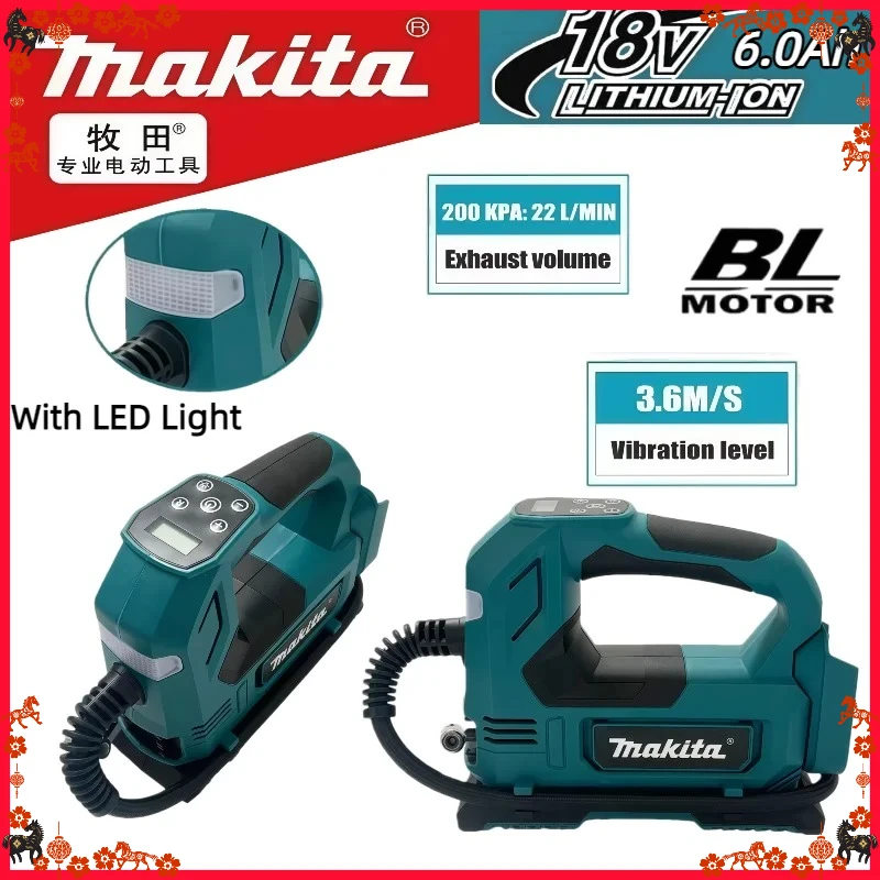 

Беспроводной воздушный насос Makita 18V с бесщеточным двигателем: портативный насос для шин с цифровым дисплеем для автомобилей и мотоциклов