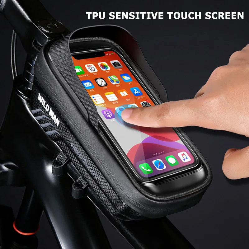 WILD MAN Front Bicycle Frame Bag  Rainproof  Touch Screen Bicycle Bag Phone 6.8INCH Hard Shell Bike Bag Mtb Accessories