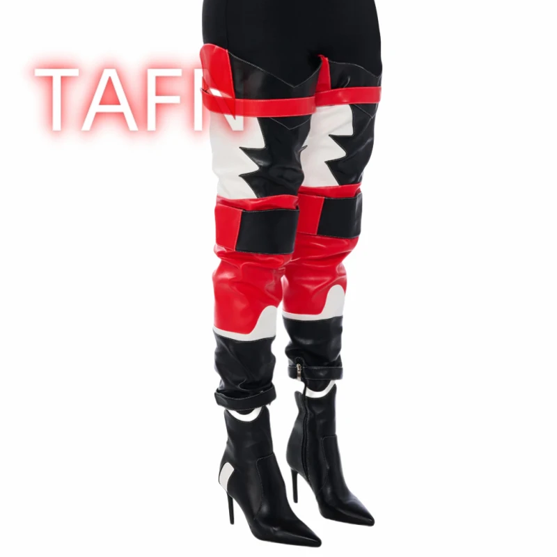 Multicolor Wide-fit High Heel Long Boots Women's Paneled Crotch Pointed Toe Elegant Stiletto Shoes Winter Over The Knee Boots