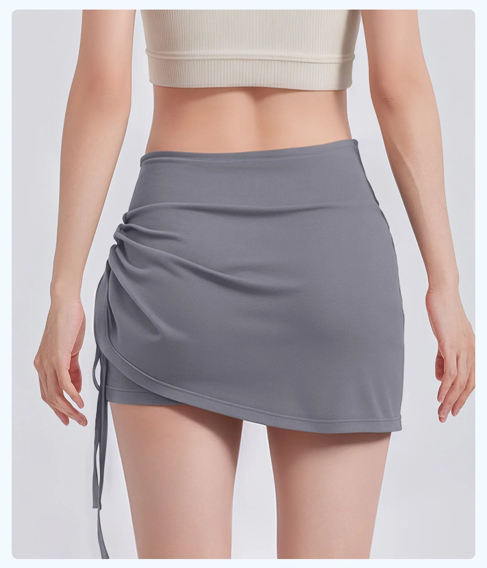 Hochgeschnittene, hüftbedeckende, zweiteilige Sport-Fitnesshose mit Rockoptik, schnelltrocknend, für Lauftraining, große Größen, Yoga-Shorts für den Sommer – Detail 9