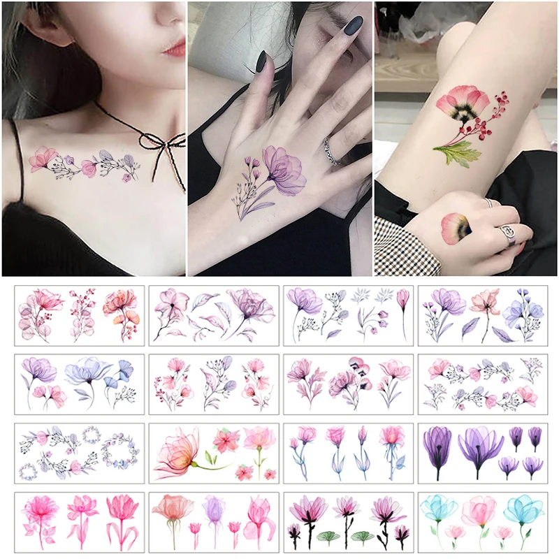 Temporary Fake Tattoo Sticker Colorful Flower Tattoo Sticker Water Transfer Paster Waterproof Body Art Decoration Delicate Decal