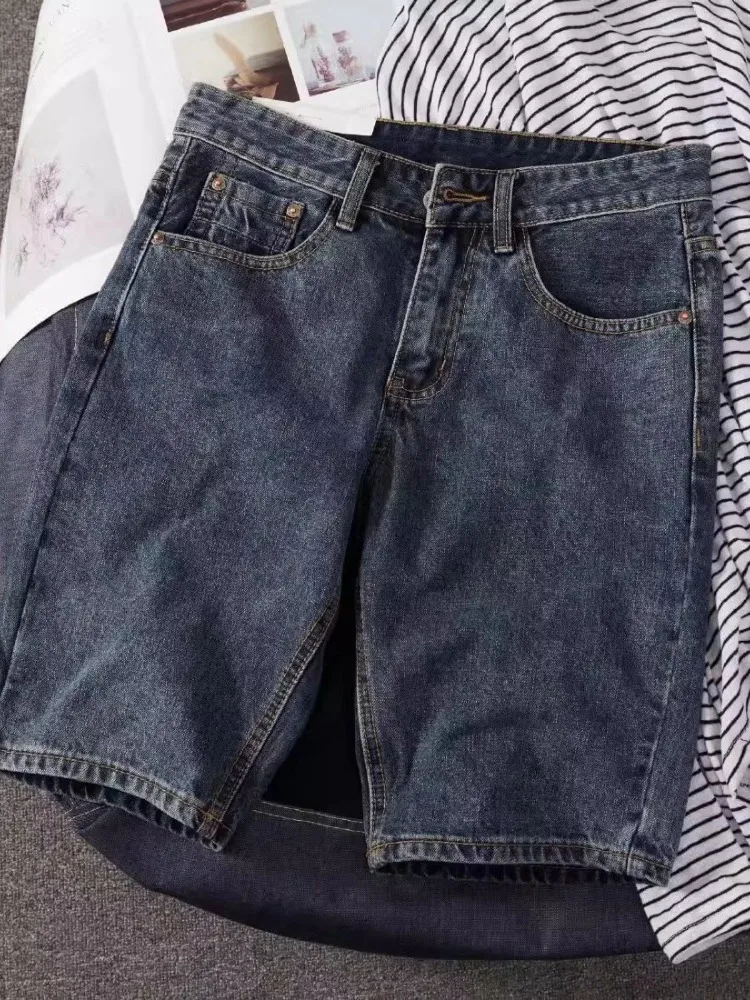 slim-fit-men's-denim-orts-summer-thin-five-point-pants-retro-trendy-belted-mid-length-small-size-ear-cover