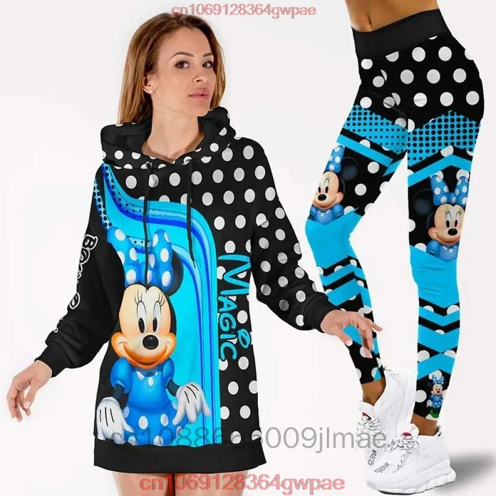 Custom Name Mickey Mouse Hoodie Dress and Leggings Suit Women\'s Diseny Minnie Hoodie Yoga Pants Sweatpants Fashion Tracksuit Set