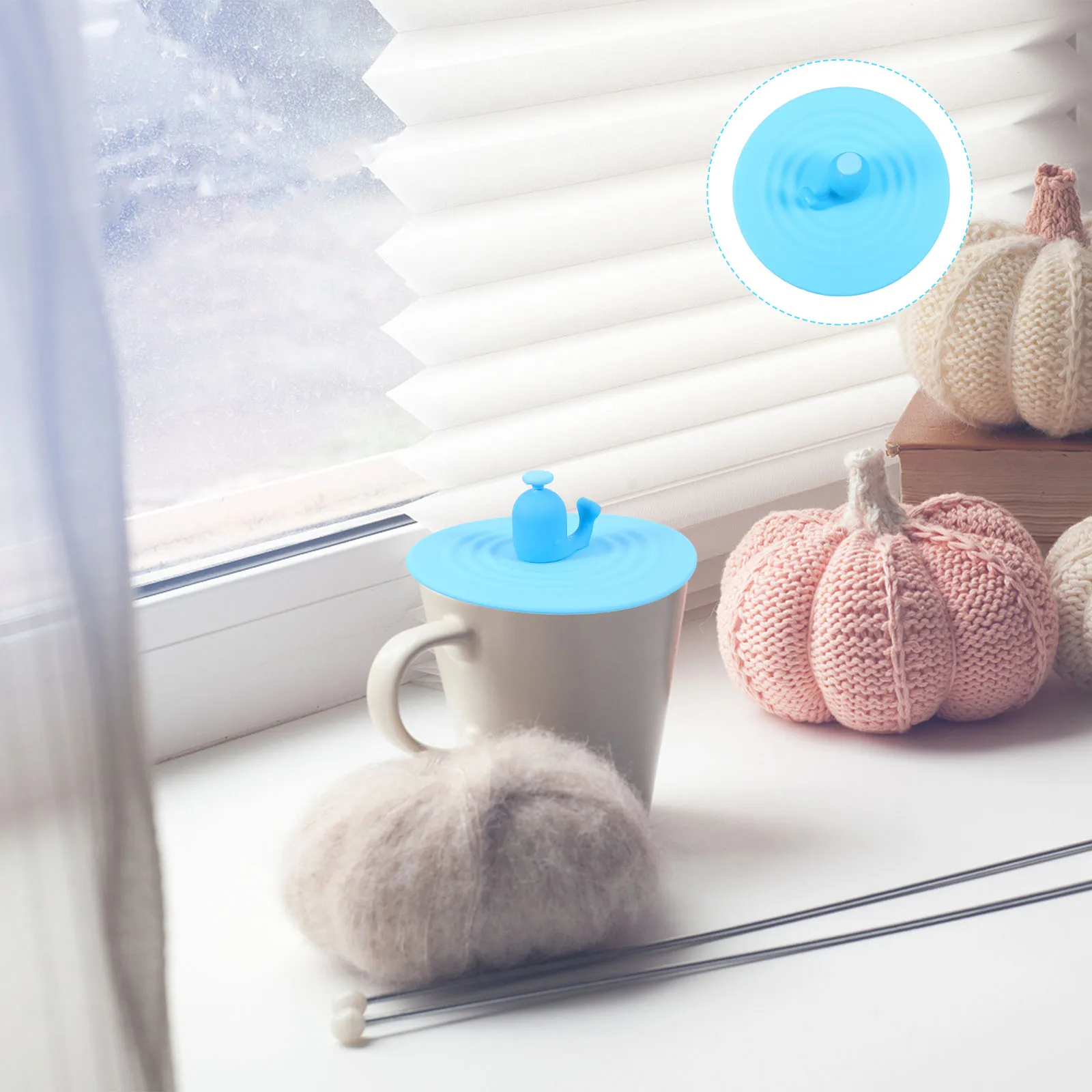 

2pcs Leak-Proof Silicone Mug Covers Universal Cup Lids Spoon Holder Cartoon Whale Design Heat Resistant Dustproof For Glasses