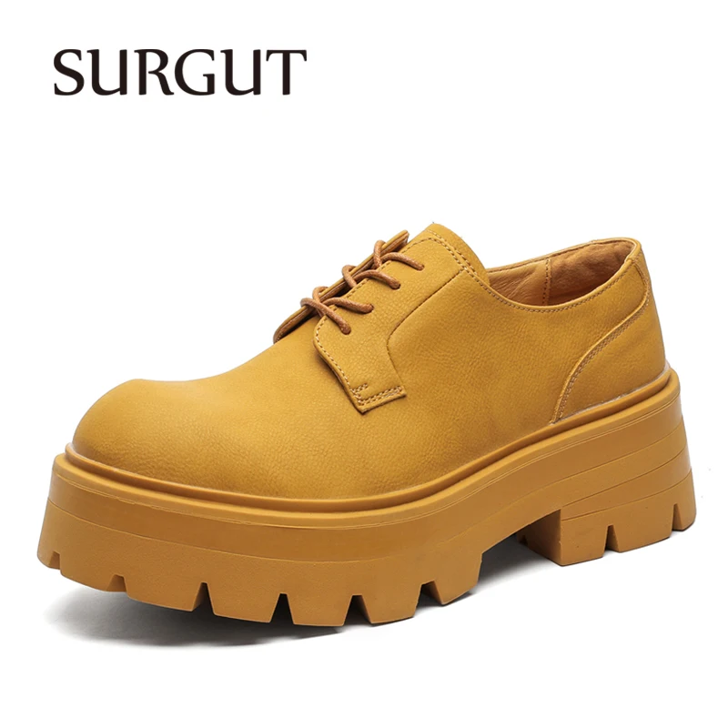 

SURGUT формальные кожаные туфли дерби на толстой подошве для пар, удобная подкладка, нескользящая подошва, осень-зима, незаменимая