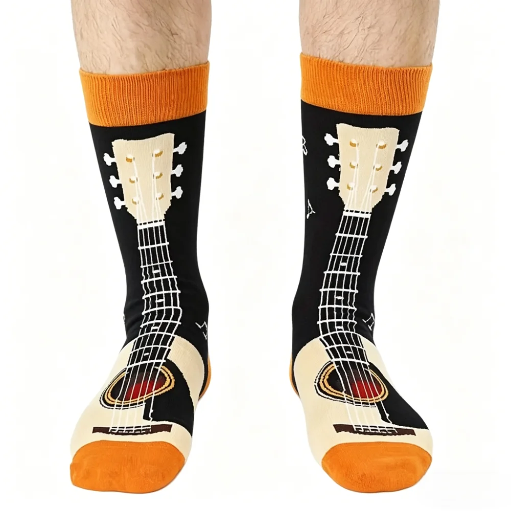 Men Guitar Pattern Socks Cartoon Printed Breathable Soft Comfortable Casual Unisex Fashion Daily Outdoor Socks