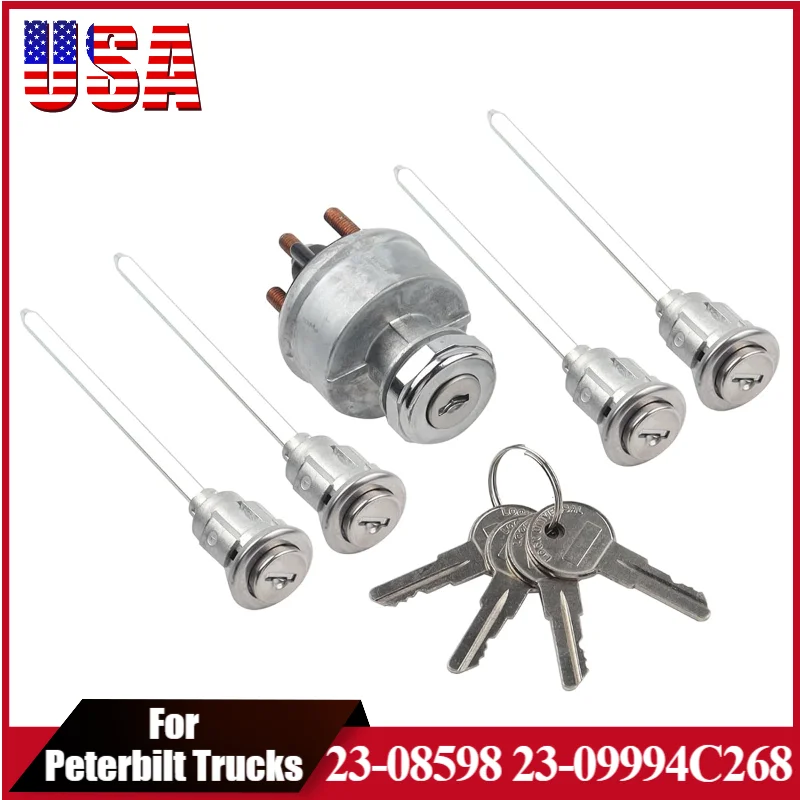 

Комплект переключателя зажигания в сборе с 4-дверным цилиндром замка и 4 ключами для Peterbilt 379 377 359 378 349 385 362 23-08598 23-09994C268